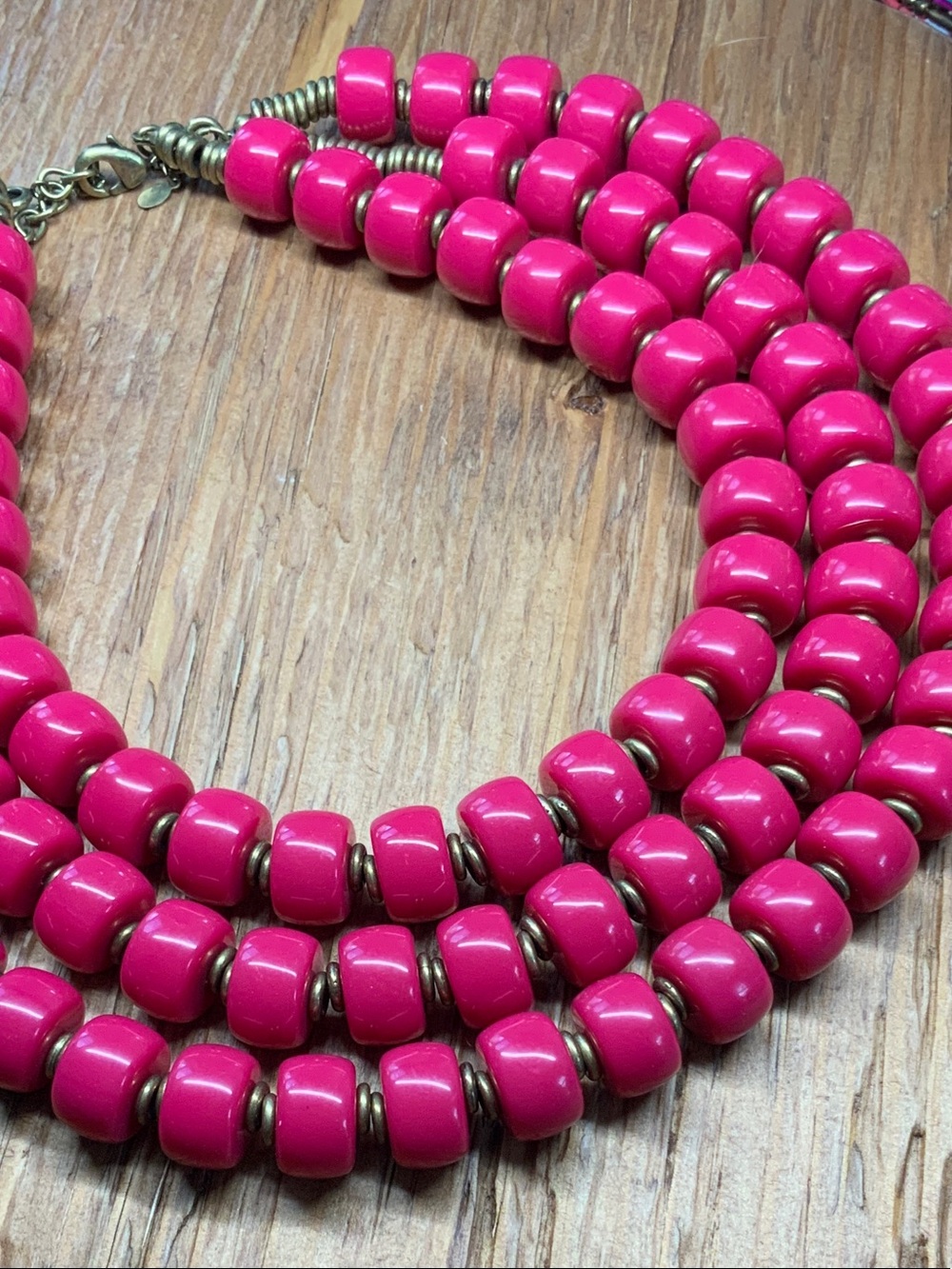 Premier Designs "Lipstick" Hot Pink Bead Multi Strands Necklace